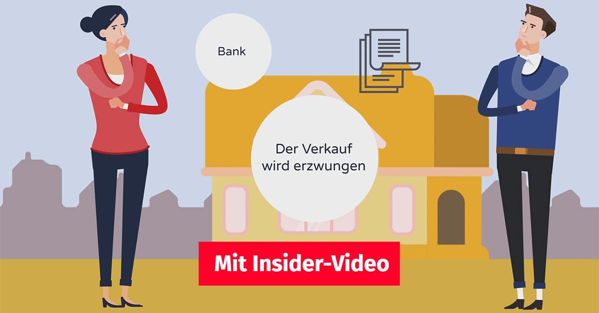 Illustration: Eine Frau und ein Mann stehen vor einem Haus | Teilungsversteigerung Scheidung