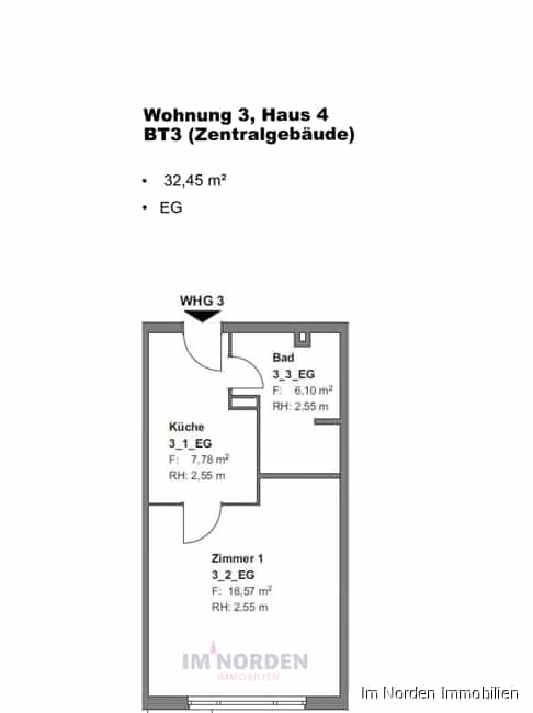 Wohnen auf der Wilhelmshöhe in Eutin: möblierte 1-Zimmer-Wohnung zu mieten - Grundriss Whg 3