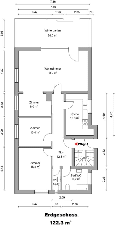 Moderne 3-Zimmerwohnung inkl. Wintergarten in kleiner Anlage in Eutin zu mieten - Erdgeschoss