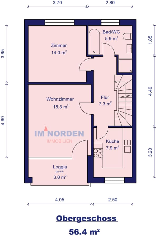 Reihenmittelhaus mit Gewerbeeinheit in Hutzfeld - Obergeschoss