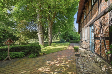Blick in den Garten mit altem Baumbestand