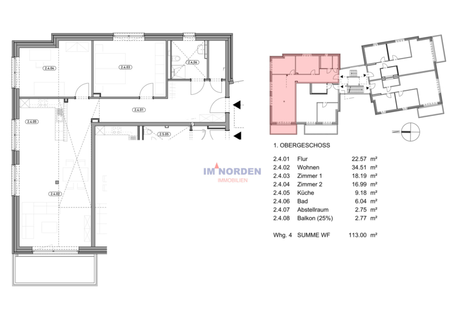 Moderne 3-Zimmer-Wohnung mit Balkon in zentraler Lage von Eutin zu mieten - Grundriss
