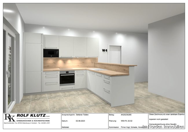 3-Zimmer-Neubauwohnung in zentraler Lage von Eutin ab März 2024 zu mieten - Küchenansicht Wohnung 4