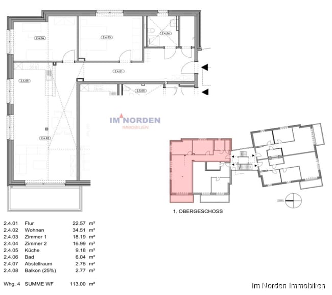 3-Zimmer-Neubauwohnung in zentraler Lage von Eutin ab März 2024 zu mieten - Grundriss Wohnung 4