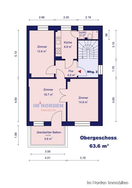 Mehrfamilienhaus in Lübeck, St. Jürgen - Grundriss Obergeschoss