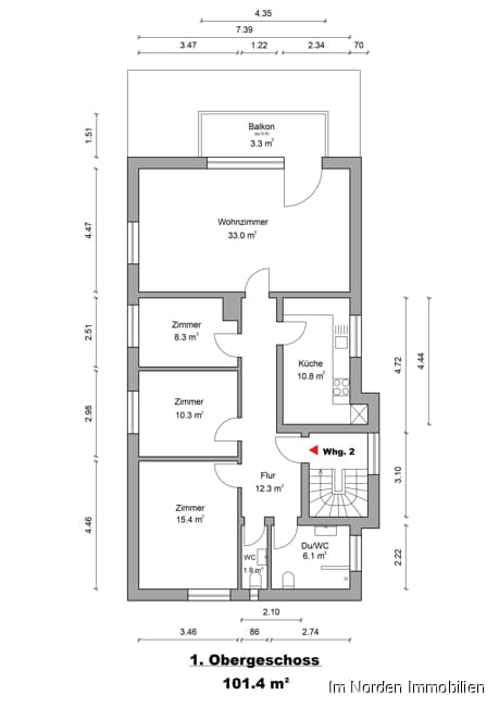 Modernisierte 4-Zimmerwohnung in kleiner Anlage - Obergeschoss, 1. OG