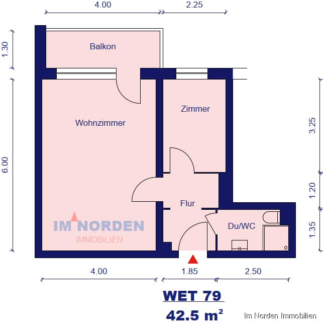 Freie 1,5 Zimmer Eigentumswohnung mit Balkon in guter Lage von Lübeck - Grundriss WET 79