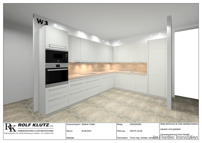 4-Zimmer-Neubauwohnung in zentraler Lage von Eutin ab März 2024 zu mieten - Küchenansicht Wohnung 3