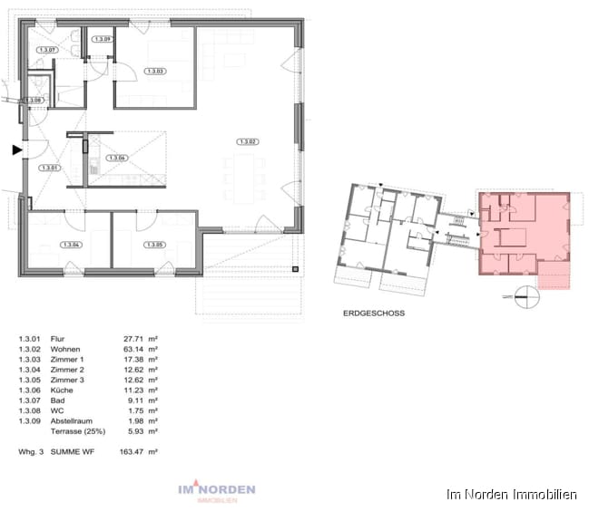4-Zimmer-Neubauwohnung in zentraler Lage von Eutin ab März 2024 zu mieten - Grundriss Wohnung 3
