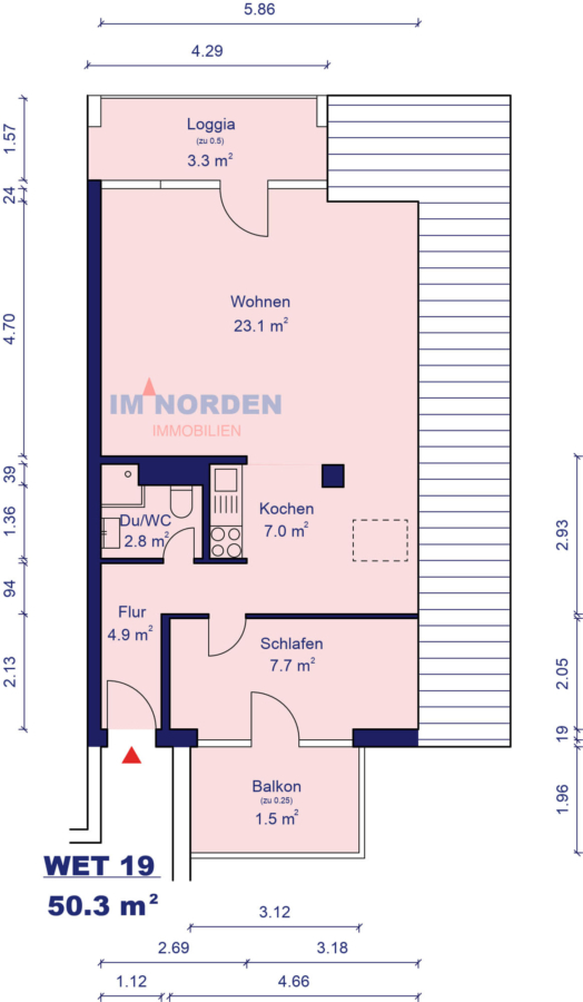 Freie 2-Zimmer-Eigentumswohnung mit Loggia und Balkon in Malente - Grundriss