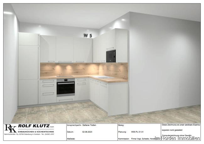2-Zimmer-Neubauwohnung in zentraler Lage von Eutin ab März 2024 zu mieten - Küchenansicht Wohnung 5