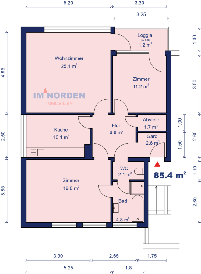 Freie 3-Zimmer-Eigentumswohnung mit Loggia und Garage in Eutin - Grundriss